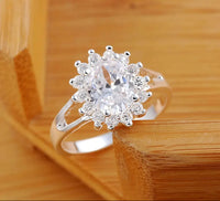 Bague Fleur en Cristal et Moissanite pour Femme en Argent 925