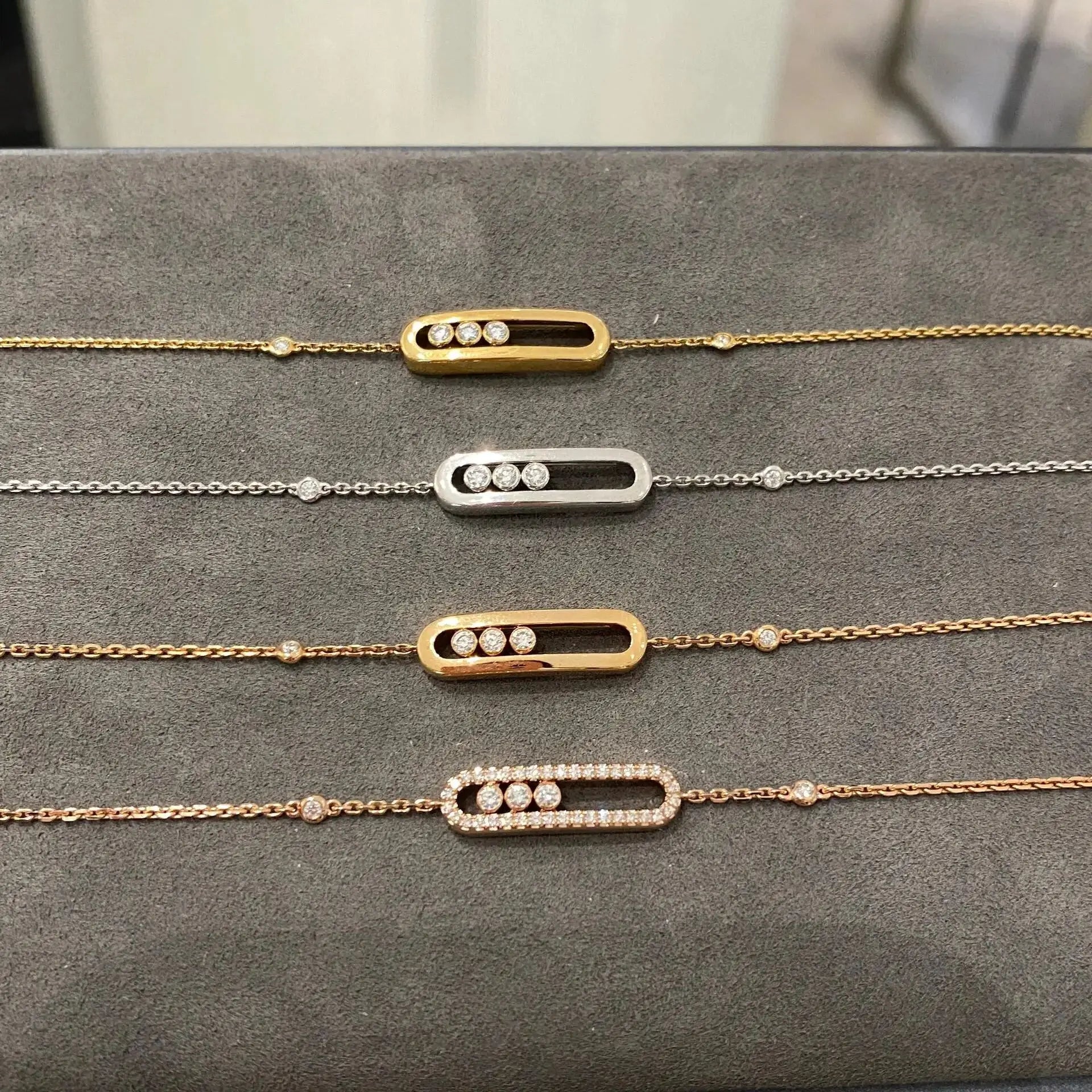 Bracelet Trois Pierres Mobiles Moissanite pour Femme