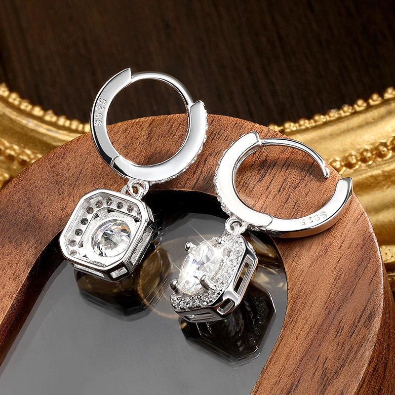 Boucles d’Oreilles Moissanite Couleur D en Argent 925 Plaqué Or Blanc