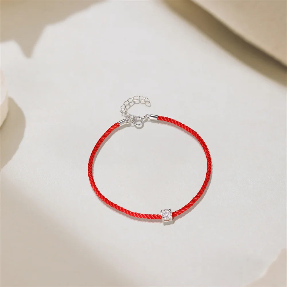 Bracelet Corde Rouge Diamant Moissanite Argent 925 Femme