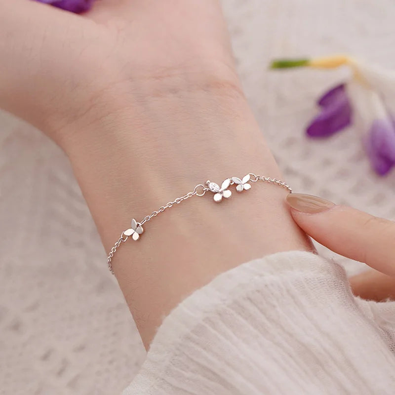 Bracelet Papillon Fleur pour Femme Argent S925 Réglable