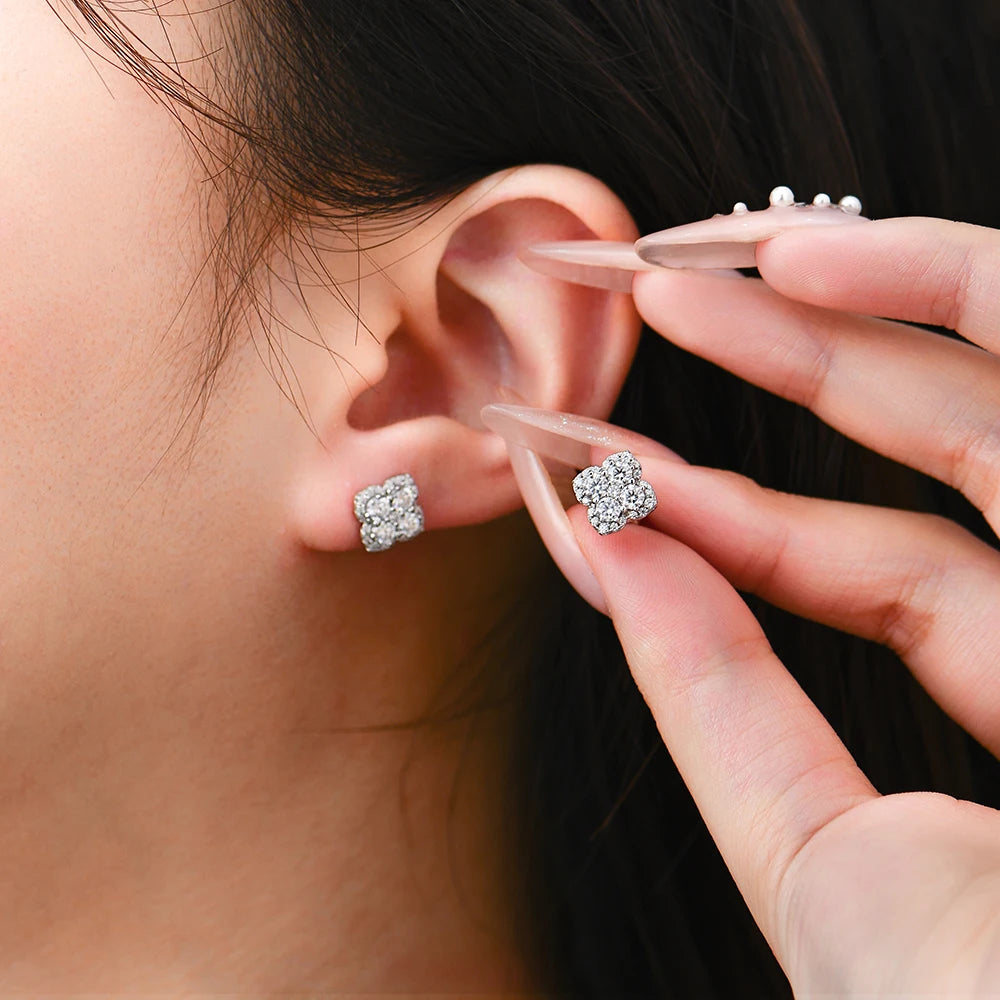 Boucles d’Oreilles Diamant Moissanite pour Femme en Argent S925 Plaqué Or 18K