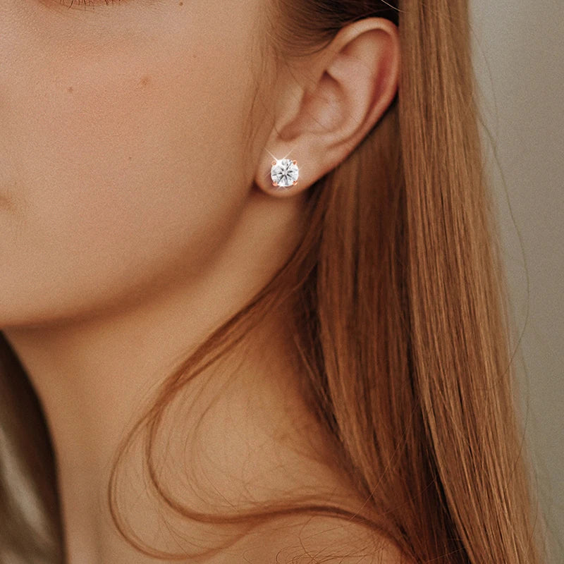 Boucles d’Oreilles Moissanite 0.2–3CT Or Rose pour Femme en Argent Pur 925