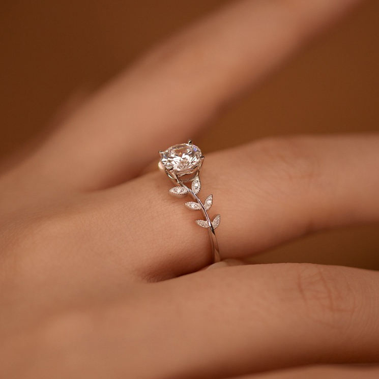 Bague Feuille 1CT Moissanite en Argent 925