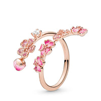 Bague Florale Délicate Avec Zircon Rose Et Blanc