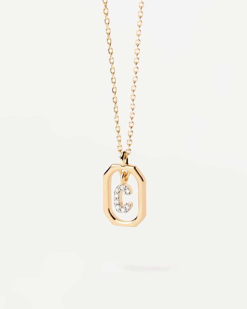 Collier Pendentif Lettre A–Z Plaqué Or 18K en Argent 925