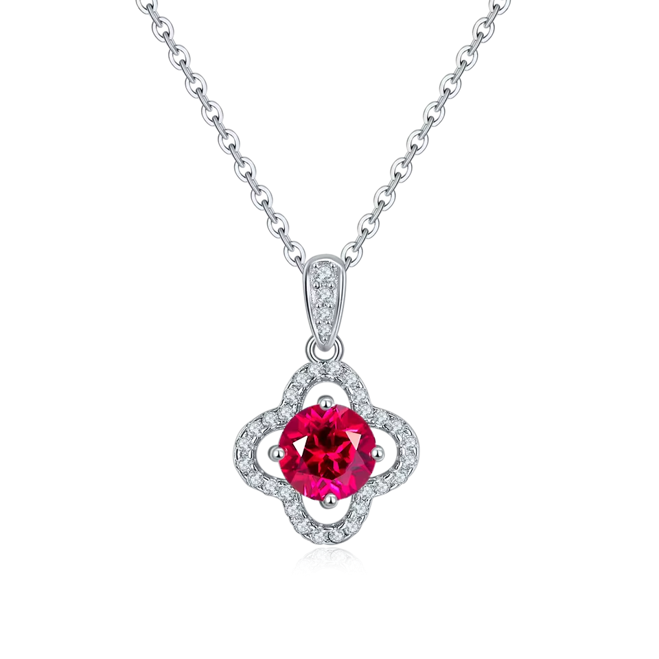 Collier en Or Blanc 18K avec Moissanite et Rubis 1.0CT