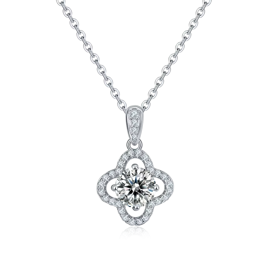 Collier en Or Blanc 18K avec Moissanite et Rubis 1.0CT