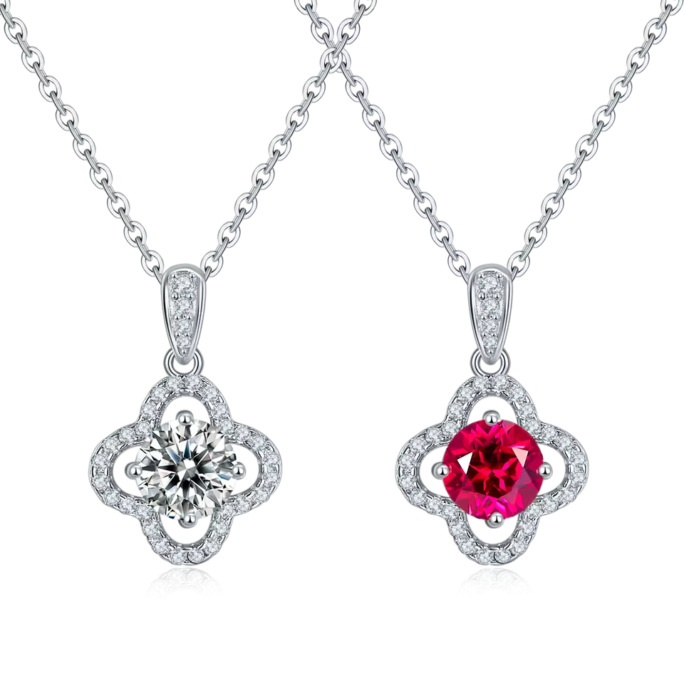 Collier en Or Blanc 18K avec Moissanite et Rubis 1.0CT