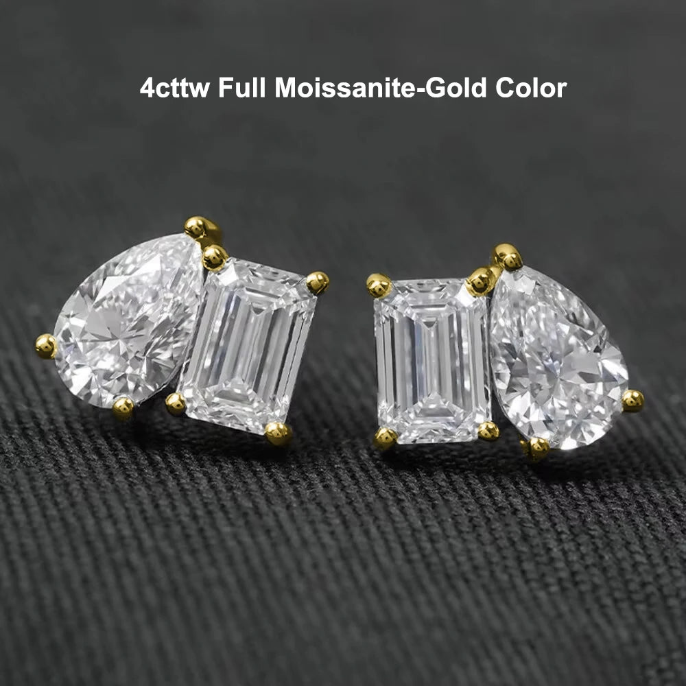 Boucles Moissanite Émeraude & Poire x4 en Argent S925 – Certifiées GRA