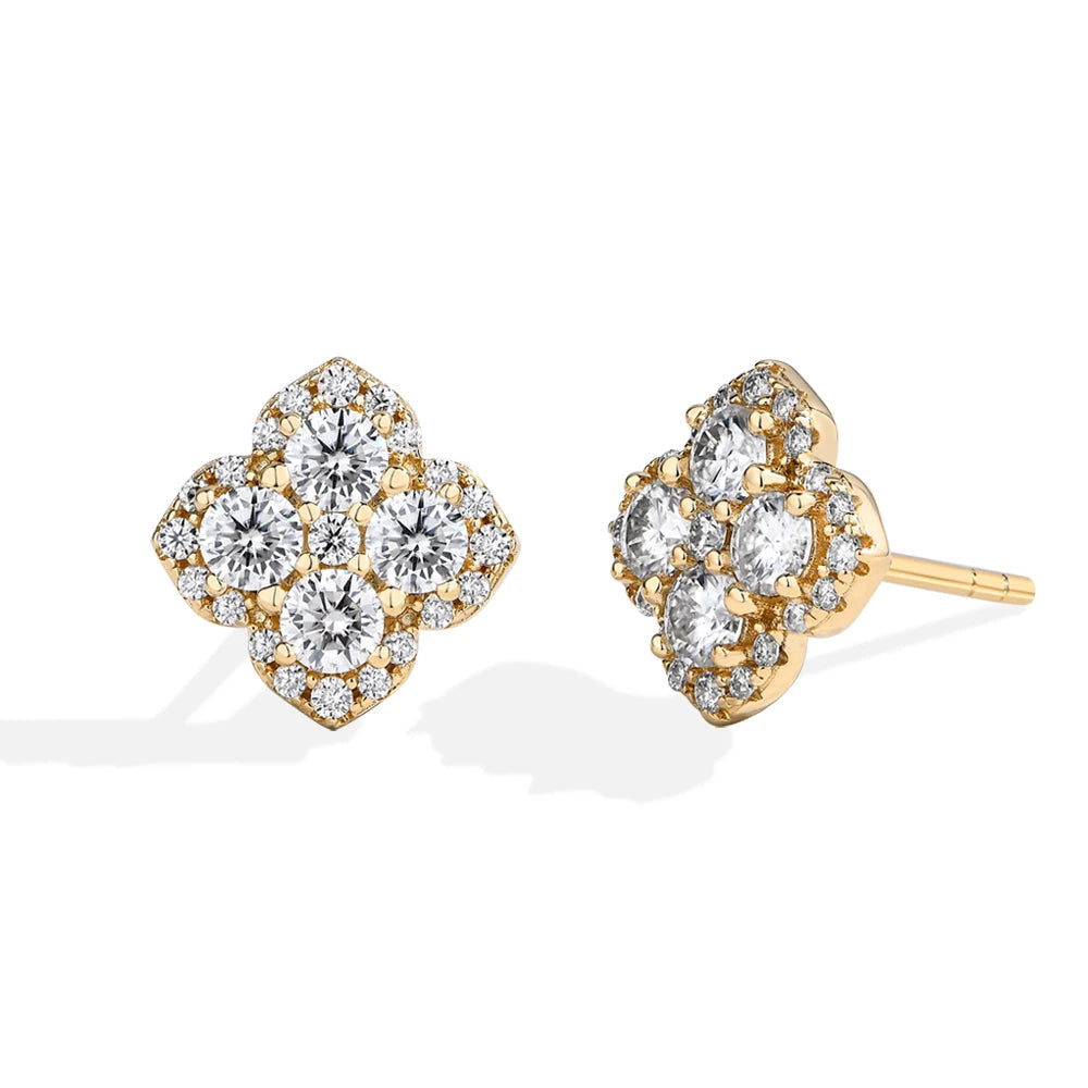 Boucles d’Oreilles Diamant Moissanite pour Femme en Argent S925 Plaqué Or 18K
